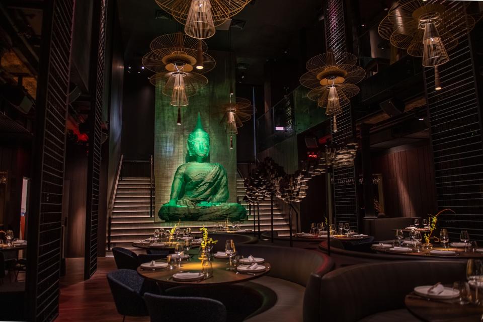 The sweeping double-height dining room at Buddha-Bar.