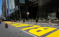 Newly painted "Black Lives Matter" mural along 5th Avenue outside Trump Tower in New York City