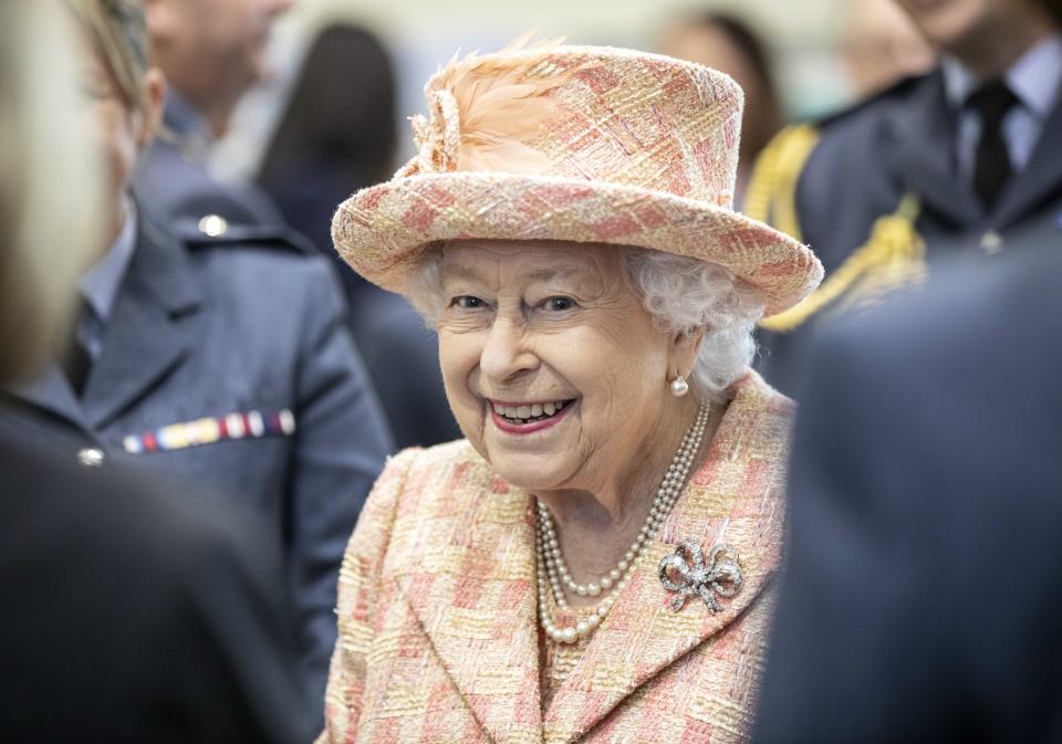 Queen Elizabeth II during a visit to Royal Air Force Marham, Norfolk, where she inspected the new integrated training centre that trains personnel on the maintenance of the new RAF F-35B Lightning II strike aircraft.