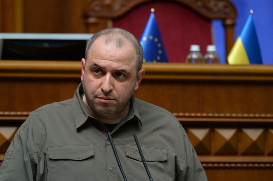 Rustem Umerov stands in the Ukrainian parliament during voting on his nomination as the Ukrainian defense minister in Kyiv on Sept. 6, 2023. (Photo by Andrii Nesterenko/AFP via Getty Images)