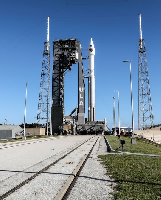 NASA's Lucy spacecraft, atop a United Launch Alliance Atlas 5 rocket, stands at Pad-41 at Cape Canaveral Space Force Station