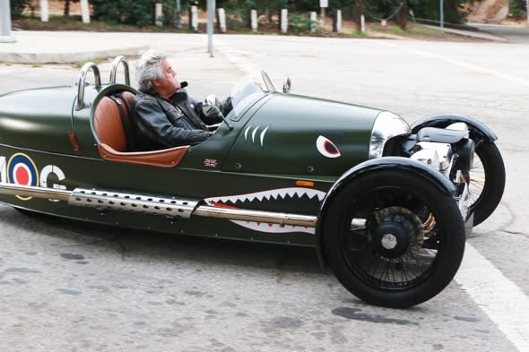 Jay Leno takes British fighter plane-inspired car for a spin