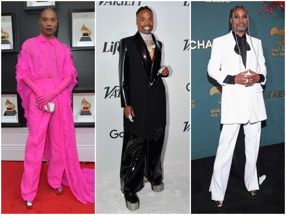 Billy Porter at the Grammys, Variety's Power of Women event, and the Golden Heart Awards in 2022.