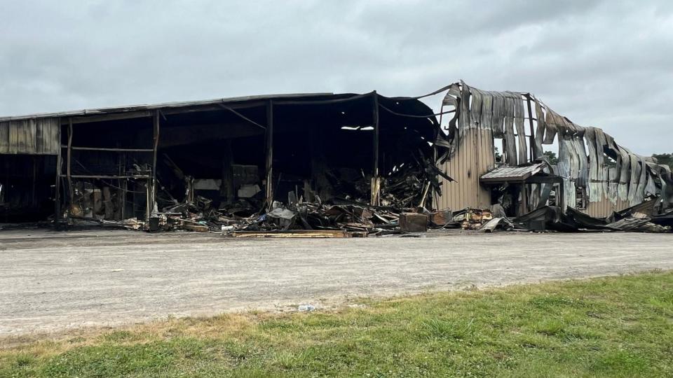 PHOTO: The burnt barn that measured 60,000 square feet belonged to Brant Performance Horses. (Cathy Brant)