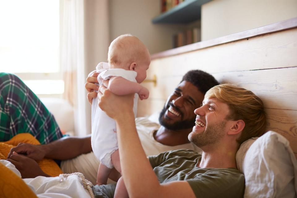 Most babies adopted in the United States today were born here. <a href="https://www.gettyimages.com/detail/photo/loving-male-same-sex-couple-cuddling-baby-daughter-royalty-free-image/1177240987" rel="nofollow noopener" target="_blank" data-ylk="slk:monkeybusinessimages/iStock via Getty Images;elm:context_link;itc:0;sec:content-canvas" class="link ">monkeybusinessimages/iStock via Getty Images</a>