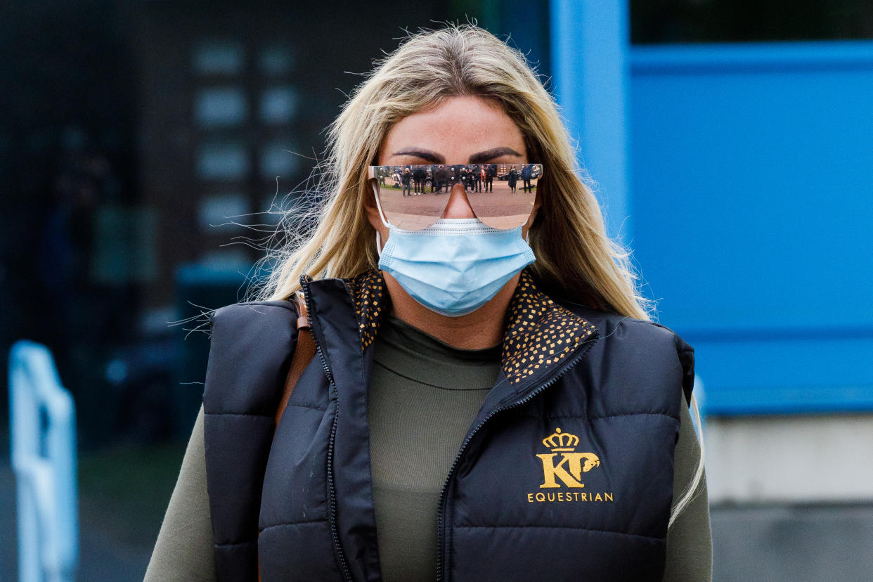 Katie Price attends Crawley Magistrates Court on April 27, 2022 in Crawley