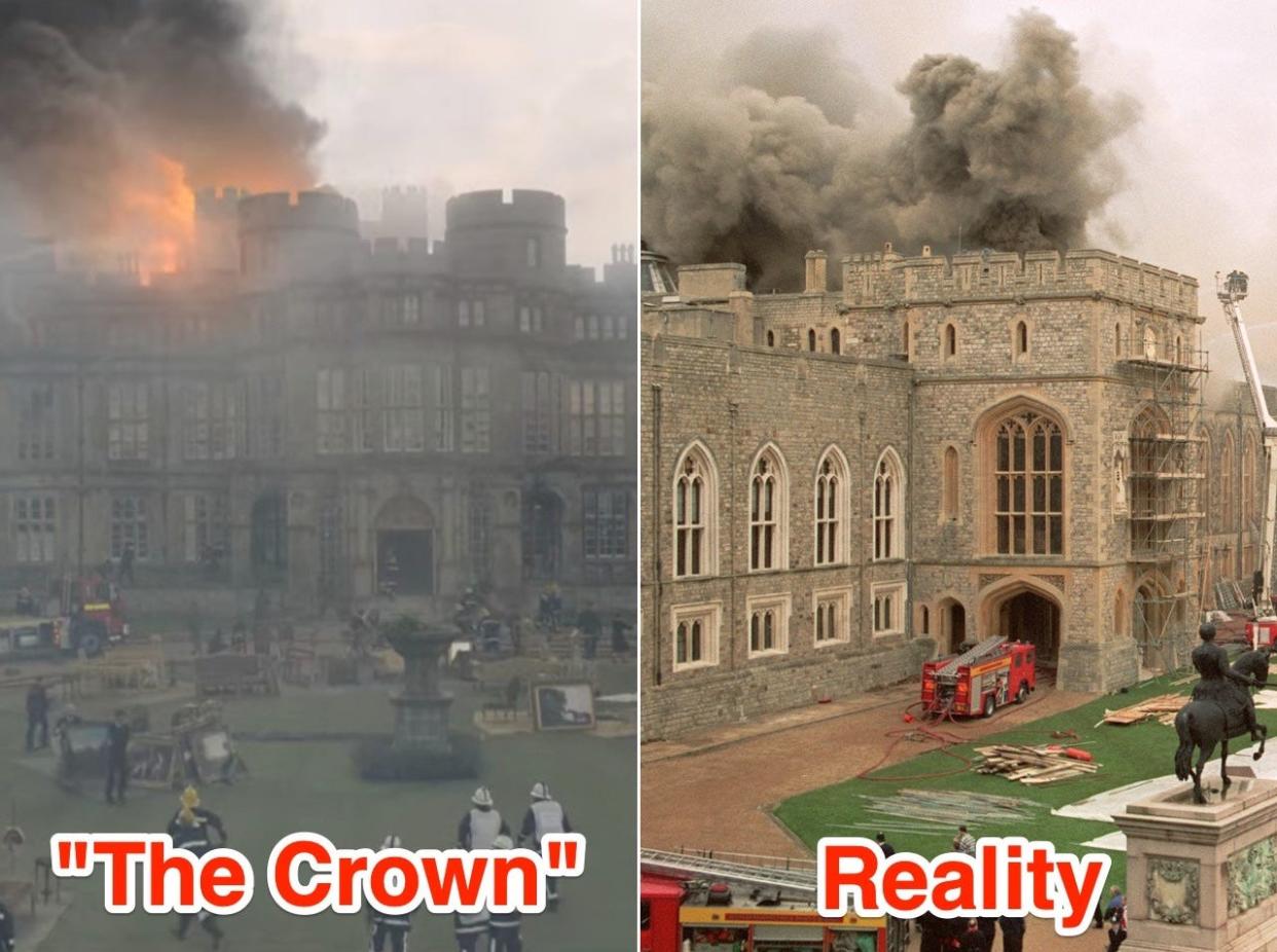 irefighters battle a huge blaze at Windsor Castle, a royal residence 30 miles (48 kilometres) west of London, 20 November 1992.