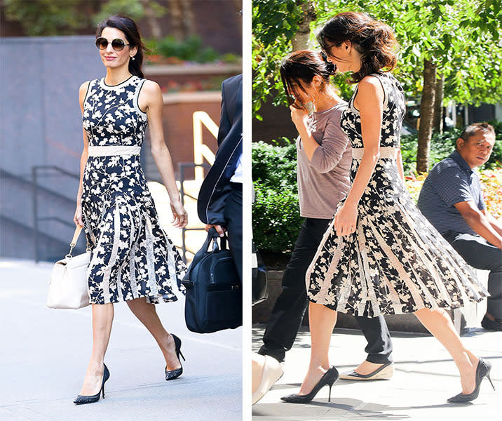 Amal Clooney in Michael Kors leaving an office building in New York City. 