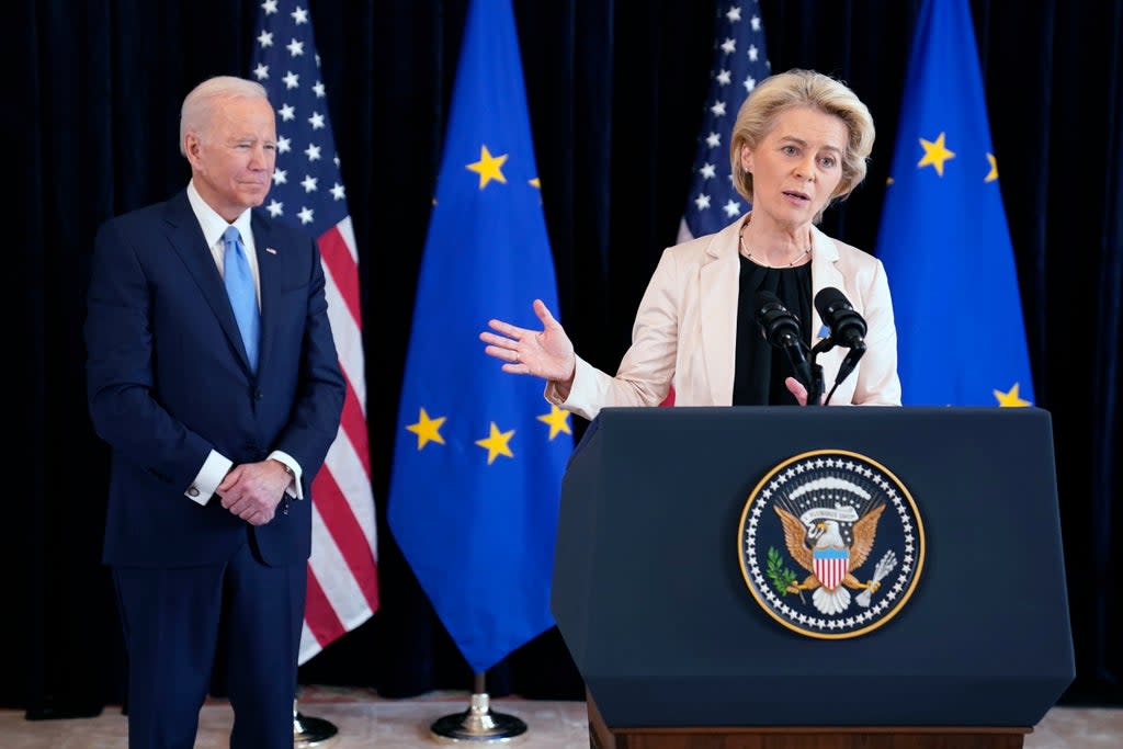 President Joe Biden and European Commission President Ursula von der Leyen talk to the press about the Russian invasion of Ukraine (AP)