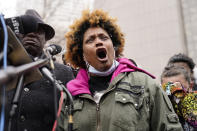 Naisha Wright, aunt of Daunte Wright, speaks during a news conference, Tuesday, April 13, 2021, in Minneapolis. Daunte Wright, 20, was shot and killed by police Sunday after a traffic stop in Brooklyn Center, Minn. (AP Photo/John Minchillo)