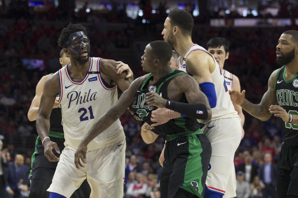 Joel Embiid managed to bait Terry Rozier during the 76ers’ win over the Celtics and continued to trash him in the post-game media conference. (AFP)