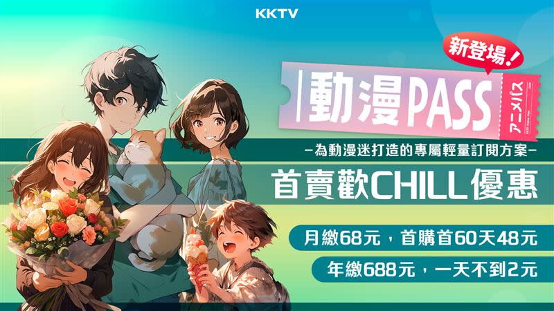 KKTV於暑假檔期推出『動漫PASS』，以不到百元價格搶攻動漫市場。（圖／品牌業者提供）