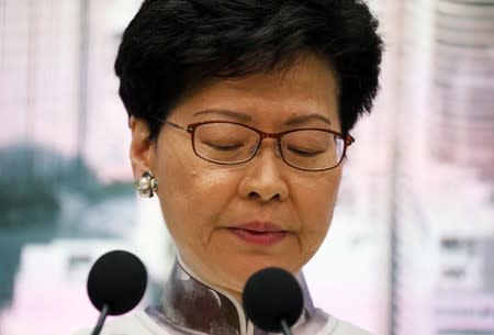 Hong Kong Chief Executive Carrie Lam attends a news conference in Hong Kong