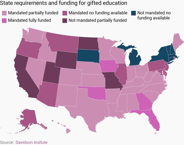 Map of US showing gifted funding by state 