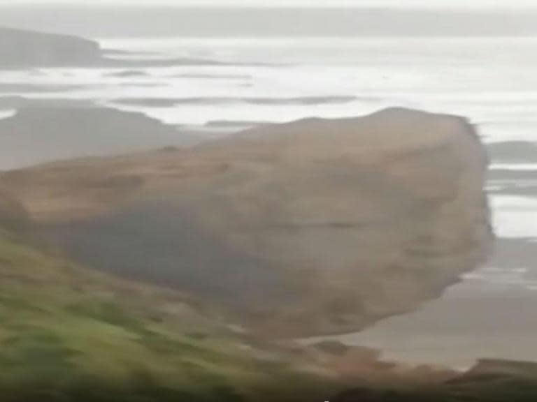 Huge cliff collapse in Cornwall captured by woman walking her dog