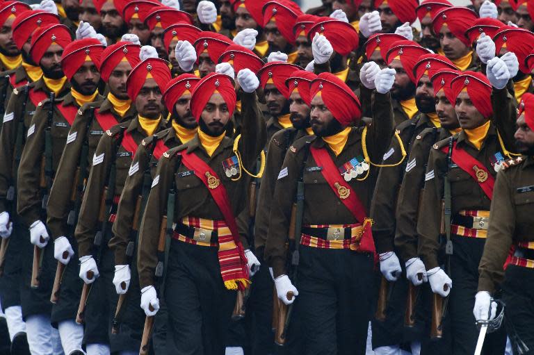 Members of the Indian Army Sikh Regiment march during the country's Republic Day parade in New Delhi, on January 26, 2015