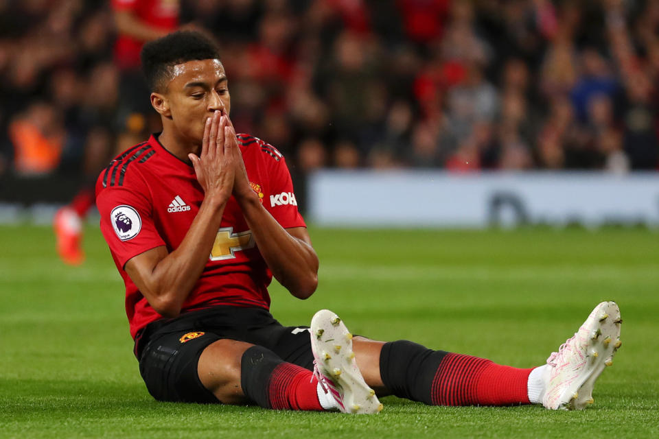 Jesse Lingard of Manchester United reacts during the Premier League match between Manchester United and Manchester City.