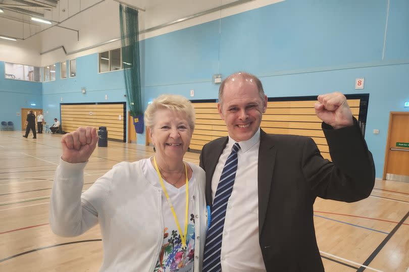 Lowton East councillor Kath Houlton and Leigh MP James Grundy in 2023