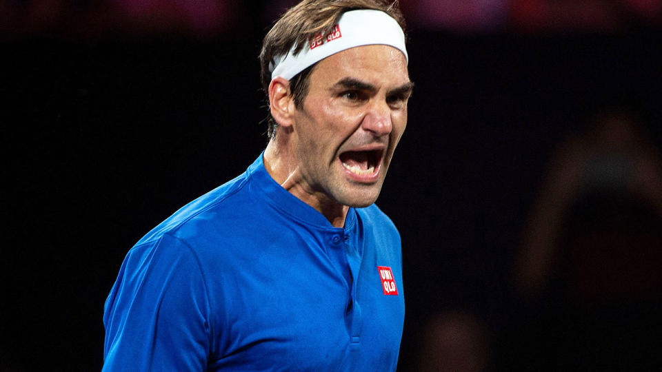 Roger Federer, pictured here after winning his match against John Isner.