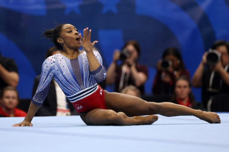 Simone Biles competes in the floor exercise at the US Olympic gymnastics trials (ELSA)