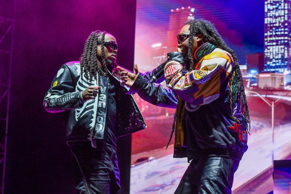 Quavo and Takeoff of Migos perform onstage during the 2022 ONE MusicFest at Central Park on October 08, 2022 in Atlanta, Georgia.
