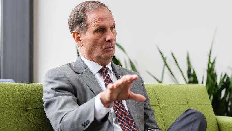 Rep. Chris Stewart, R-Utah, speaks during an interview at the Triad Center in Salt Lake City on Jan. 19, 2023.