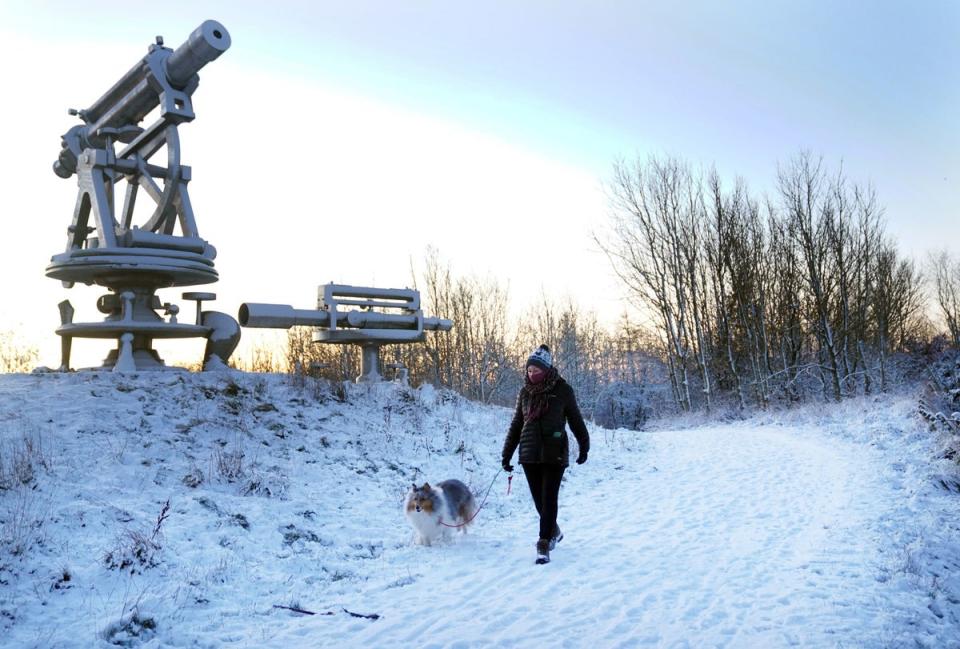 Overnight snow near the Terris Novalis sculpture in Consett, County Durham (PA)