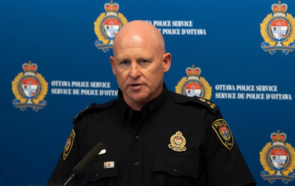 Interim Ottawa police Chief Steve Bell speaks about the Westboro station bus crash investigation during a news conference in Ottawa Aug. 23, 2019.