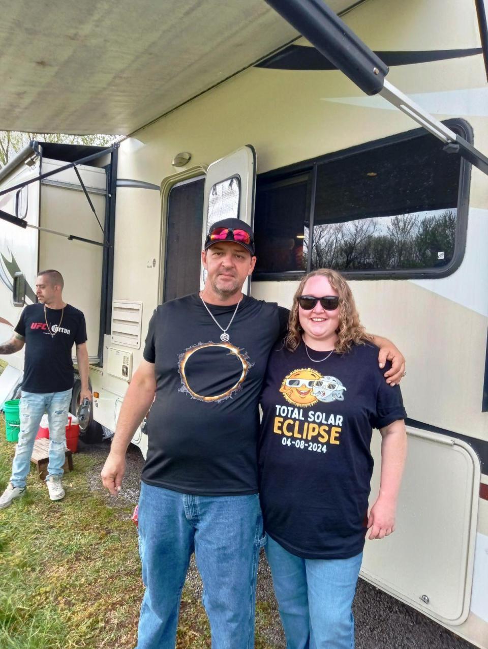 Jamie Dallas and her partner, Mathew Bilyew, rented an RV with friends and drove from North Fort Myers, Fla., to Murphysboro to see the total eclipse on Monday, April 8, 2024.