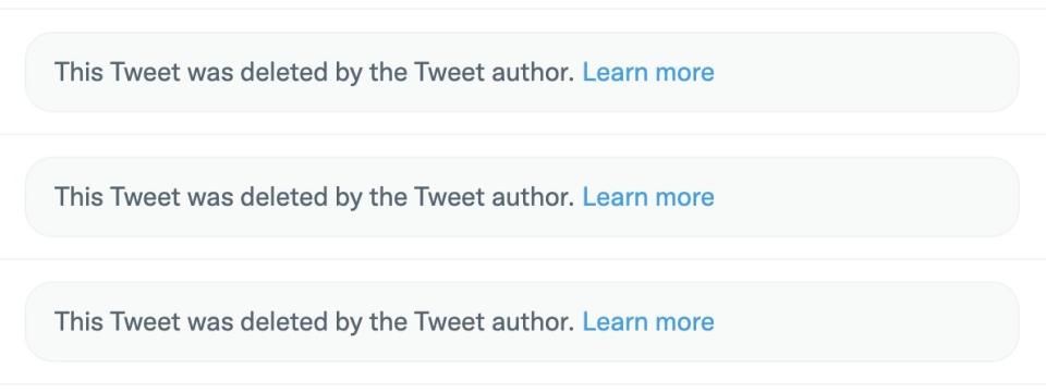Twitter error messages that say tweets have been deleted