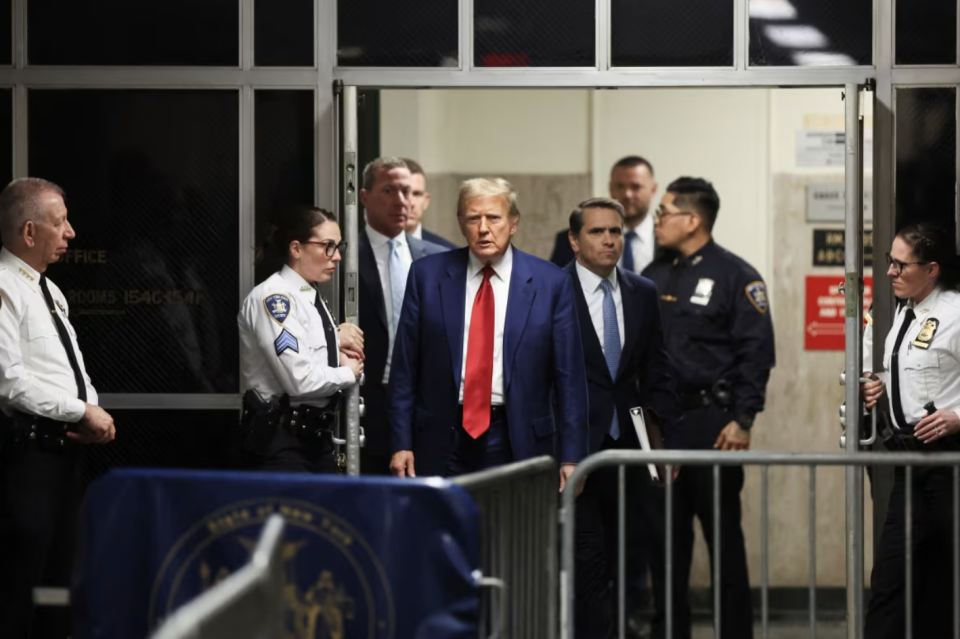 Trump has been allowed to hold news conferences outside his other court appearances where he insults New York legal authorities. Will this get him in trouble during the trial? (Brendan McDermid/Reuters)