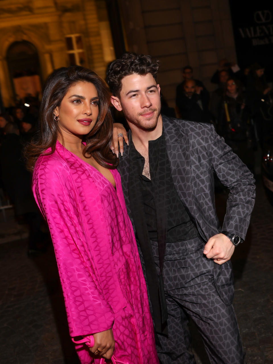 PARIS, FRANCE - MARCH 05: Priyanka Chopra and Nick Jonas attend the Valentino Womenswear Fall Winter 2023-2024 show as part of Paris Fashion Week on March 05, 2023 in Paris, France. (Photo by Arnold Jerocki/Getty Images)