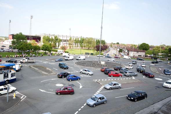 Mandatory Credit: Photo by CALYX / Rex Features (1730552a)  Swindon's famous 'Magic Roundabout', Swindon, Wiltshire, England, Britain  Swindon's famous 'Magic Roundabout', Swindon, Wiltshire, Britain - 23 May 2012    