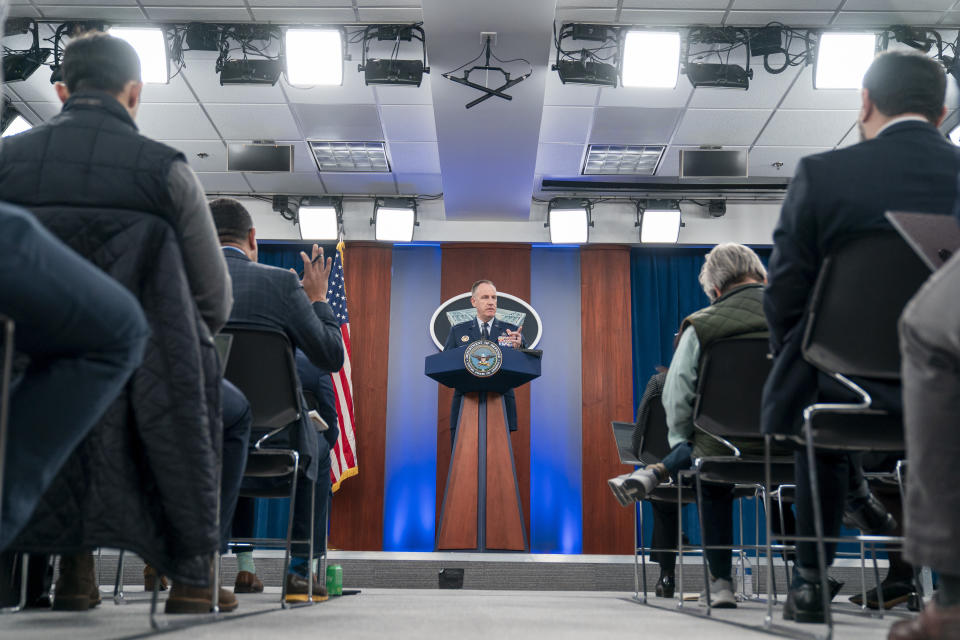 Pentagon spokesman U.S. Air Force Brig. Gen. Patrick Ryder speaks during a media briefing at the Pentagon, Tuesday, Jan. 24, 2023, in Washington. (AP Photo/Alex Brandon)