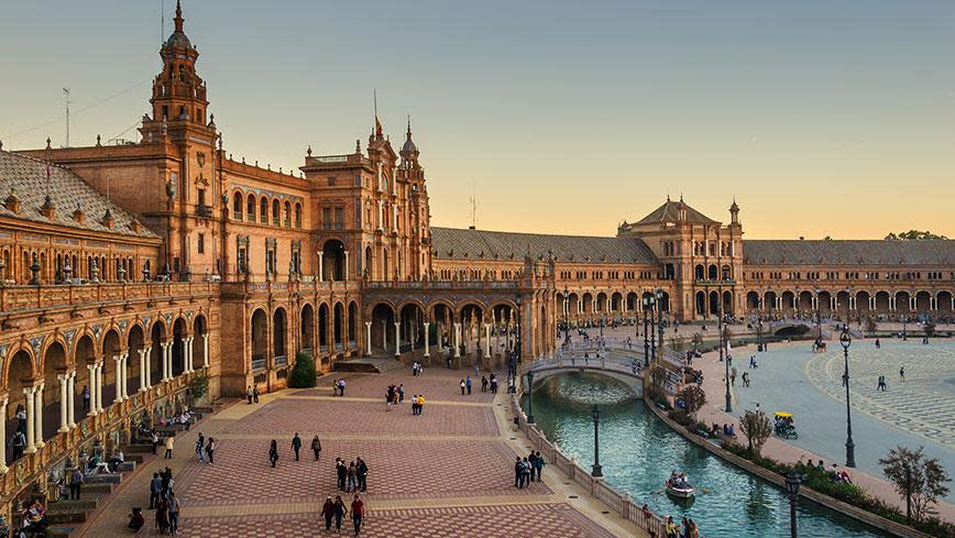 Take in the architecture and Moorish influences of this plaza located in Seville, Spain.