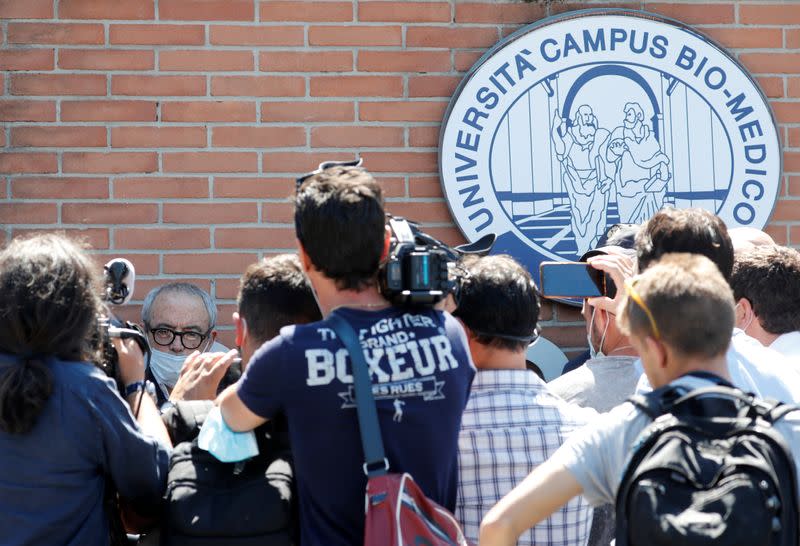 Giorgio Assumma, lawyer for Italian composer Ennio Morricone's family, talks to the media following his death at Campus Bio-Medico in Rome