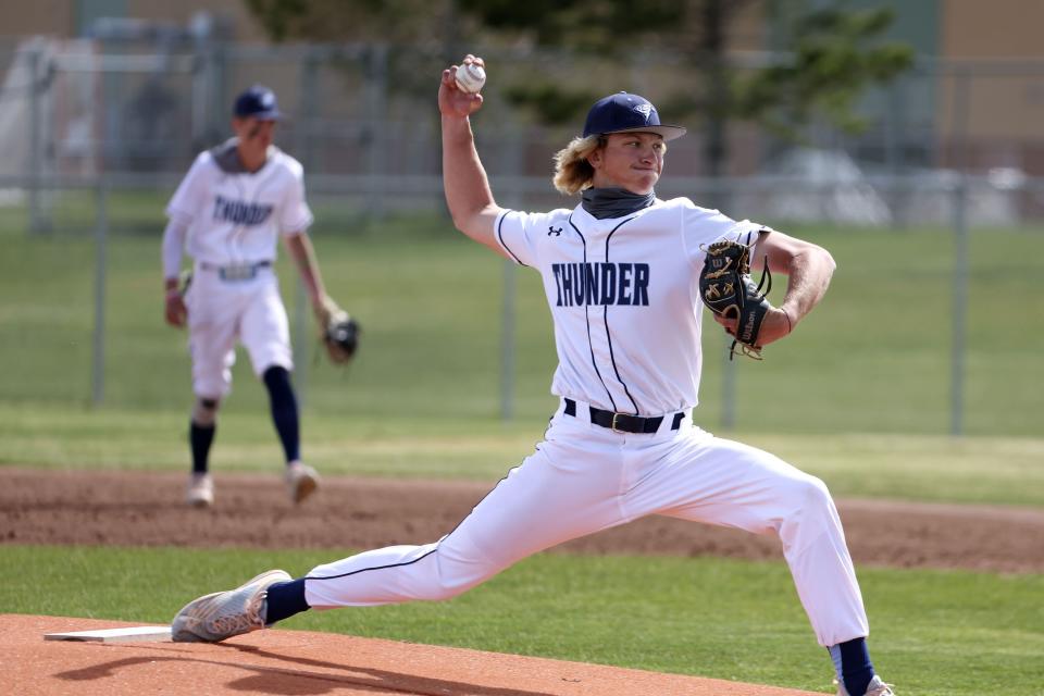 Westlake’s Landyn Fullmer pitches against American Fork at Westlake High in Saratoga Springs on Thursday, April 27, 2023. | Laura Seitz, Deseret News