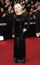 Anna Faris <br>Grade: B <br><br>The comedic actress went glam in a long-sleeve sequined Diane von Furstenburg gown and brand-new bobbed hairdo with bangs, giving the "What's Your Number?" star a sultry -- albeit older-than-usual -- look.