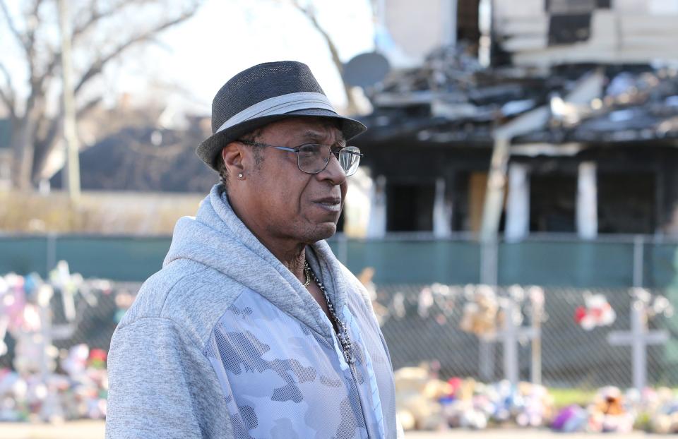 David Smith talks of his six late children on Friday, March 29, 2024, at 222 N. LaPorte Ave. at the site of a house fire on Jan. 21 that claimed their lives.