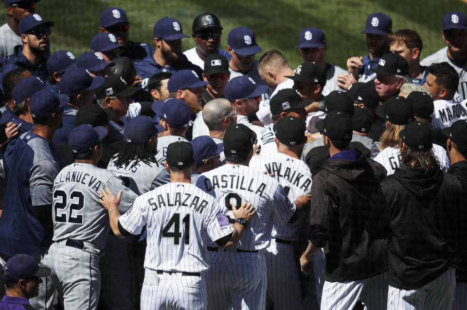 Benches cleared on Wednesday during the Colorado-San Diego game. (AP)