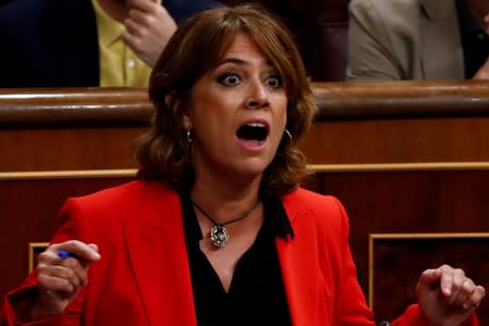 FILE PHOTO: Spanish Justice Minister Dolores Delgado gestures during a session of parliament in Madrid