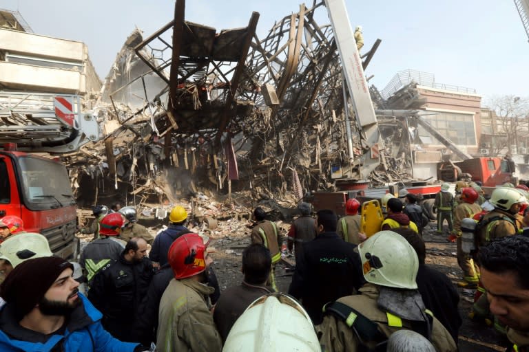 The steel structure of Iran's oldest high-rise, the 15-storey Plasco building in downtown Tehran, pictured on January 19, 2017 after its collapse