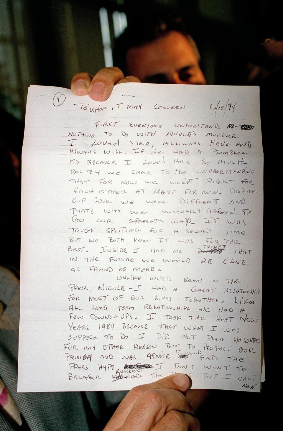 June, 17, 1994: O.J. Simpson’s letter