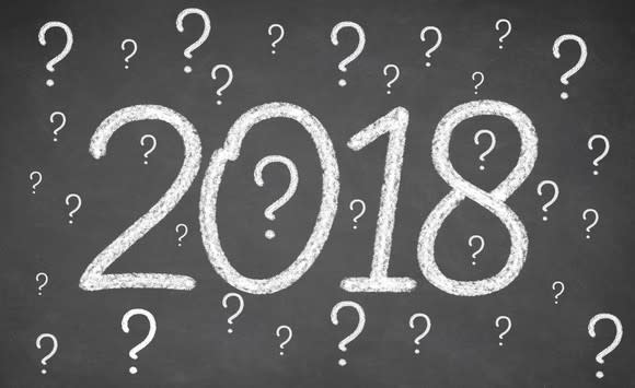 2018 on chalkboard surrounded by question marks