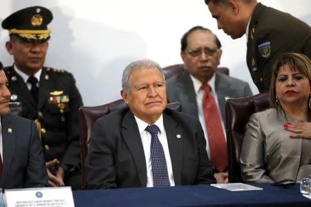 El Salvador's President Salvador Sanchez Ceren participates in a graduation ceremony at the Command of Doctrine and Military Education in San Salvador, El Salvador, July 11, 2018. REUTERS/Jose Cabezas