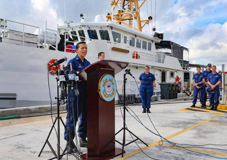 Captain Jo-Ann Burdian, U.S. Coast Guard Sector Miami Commander, says on Thursday, Jan. 27, 2022, that the Coast Guard is ending its search for more survivors of a capsized boat after 5 bodies were found.