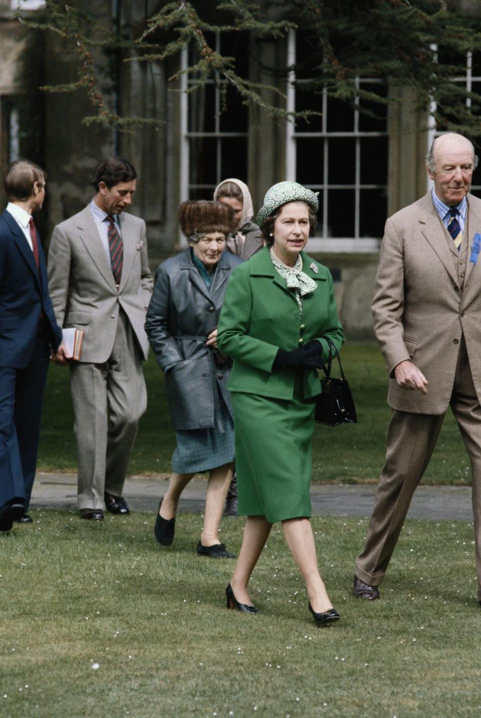 <p>Queen Elizabeth II attending church at Badminton House in Gloucestershire, England in April 1980.</p>