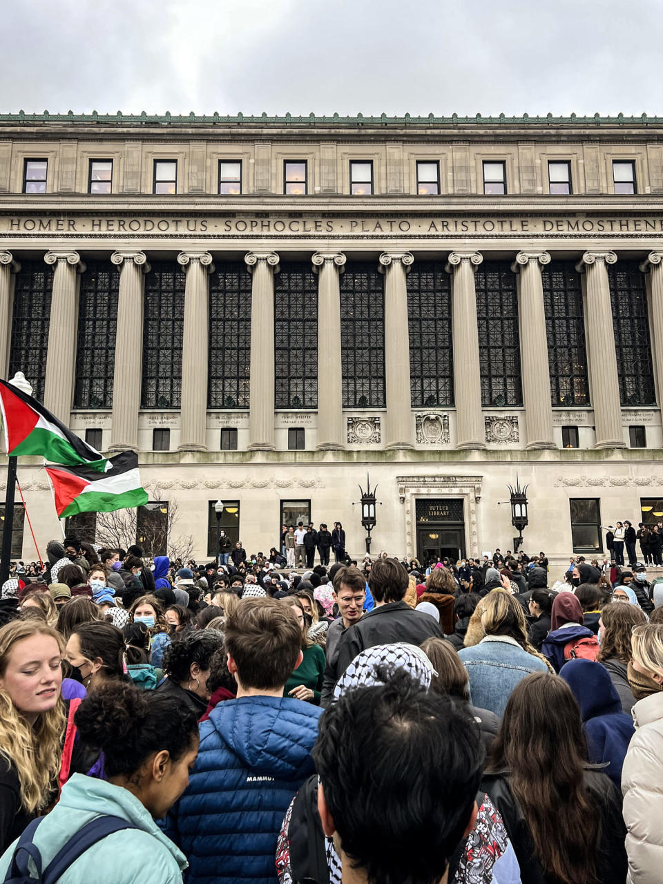 A Pro-Israel protest and a Pro-Palestinian counter protest took place at Columbia University on April 18, 2024. (Kelsea Petersen / NBC News)