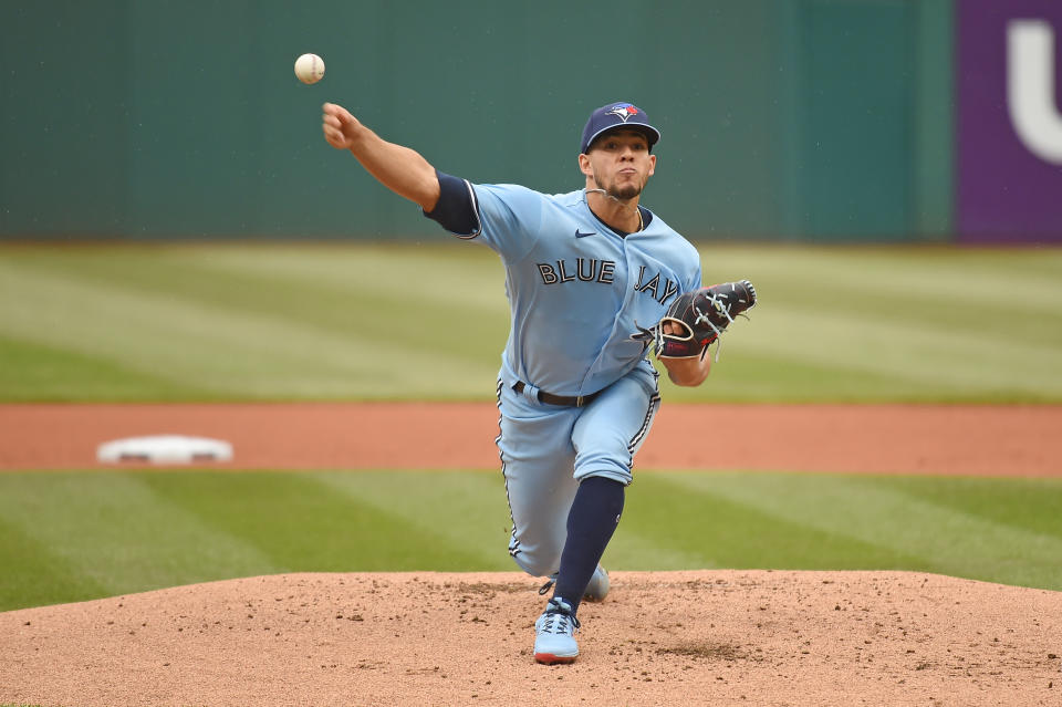 2021年MLB球季季中轉戰多倫多藍鳥的José Berríos，近2年的低潮讓藍鳥教練團擔憂。（Photo by George Kubas/Diamond Images via Getty Images）