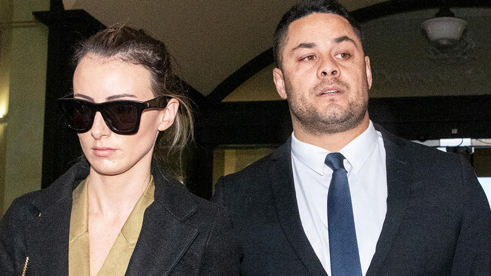 Jarryd Hayne and wife Amellia Bonnici, pictured here leaving the Downing Centre District Court.